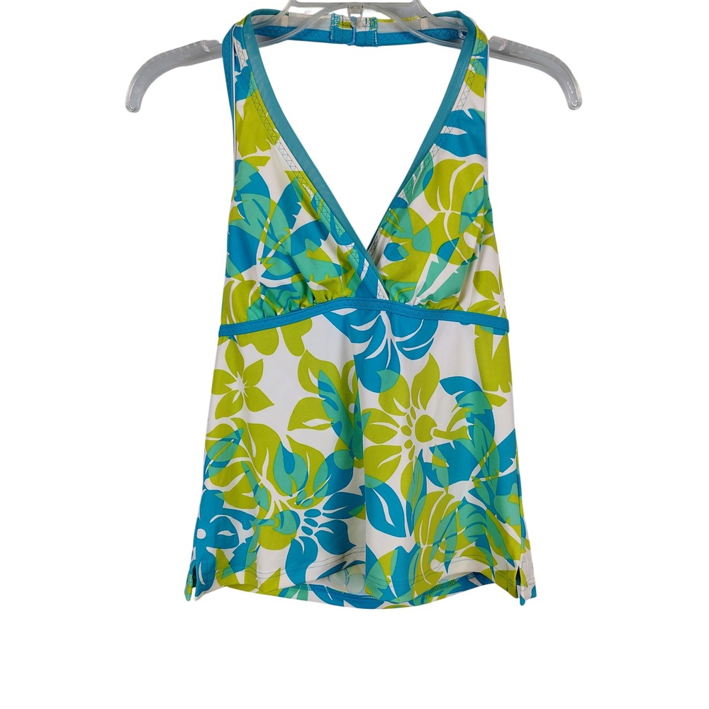 Lands End Womens 6P Tankini Top Multicolor Floral Tropical Coastal Y2K